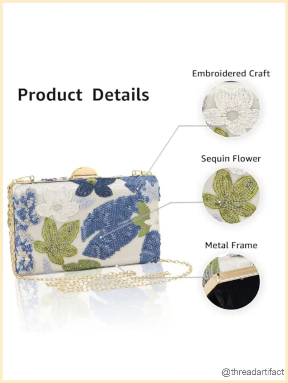 Embroidered Flower Evening Bag Floral Clutch Beaded Sequin Clutch Shoulder Bag
